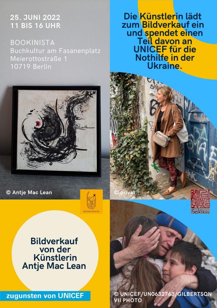 Die Künstlerin Antje Mac Lean verkauft ihre Bilder zugunsten der UNICEF-Nothilfe